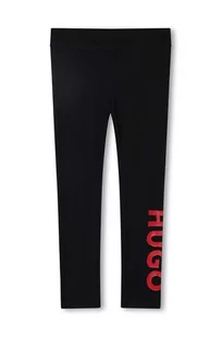HUGO legginsy dziecięce kolor czarny z nadrukiem - Hugo - Spodnie i spodenki dla dziewczynek - miniaturka - grafika 1