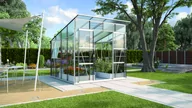 Szklarnie ogrodowe - VITAVIA szklarnia bezprogowa Freya 7600, srebrna - (7,6 m2; 2,58 x 2,92 m) szkło hartowane + baza - miniaturka - grafika 1