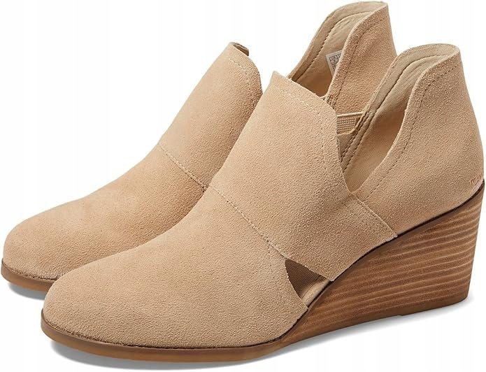 TOMS BEŻOWE CZÓŁENKA ZAMSZOWE NA KOTURNIE Z WYCIĘCIAMI 35,5 6DA