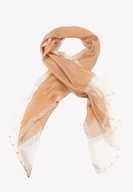 Apaszki i szaliki damskie - Szal z wełny i jedwabiu beżowy ze złotą obwódką - miniaturka - grafika 1