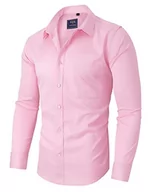Koszule męskie - siliteelon Męska koszula z długim rękawem ze stretchem biznesowe formalne koszule z kieszenią, różowy, L - miniaturka - grafika 1