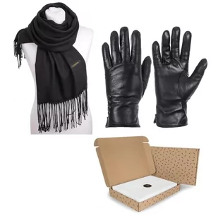 ZESTAW na PREZENT DLA KOBIETY - Rękawiczki skórzane + Szalik Cashmere + eleganckie Pudełko - Rękawiczki - miniaturka - grafika 1