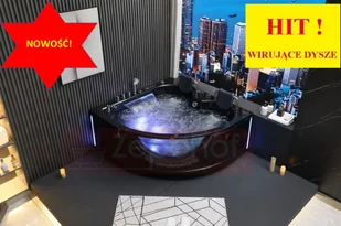 Wirujące dysze czarna Wanna z hydromasażem EG-015 narożna 150cmx150cmx65cm spadające SOPLE LEDowe HIT! - Wanny z hydromasażem - miniaturka - grafika 1