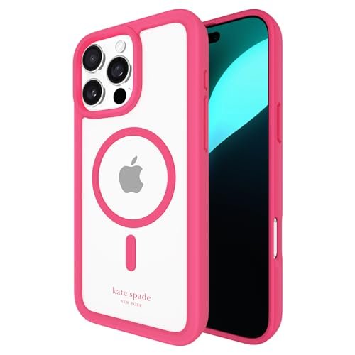 Kate Spade New York Etui na iPhone'a 16 Pro Max - kompatybilne z MagSafe - designerskie etui na telefon - różowy z pomponem