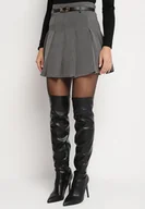 Spódnice - Szara Plisowana Spódnica z Wiskozą Ozdobiona Paskiem Semarise - miniaturka - grafika 1