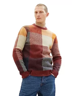 TOM TAILOR sweter męski, 32310 – pomarańczowe kolorowe bloki, M - Swetry męskie - miniaturka - grafika 1