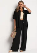 Komplety damskie - Czarny Komplet 2-Częściowy Koszula o Luźnym Kroju Szerokie Spodnie z Gumką w Talii Vimitha - miniaturka - grafika 1