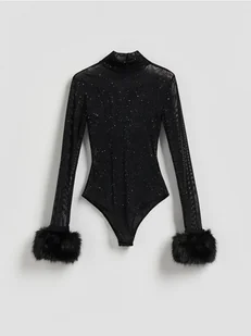 Reserved - Body z metaliczną nicią - czarny - Koszulki i topy damskie - miniaturka - grafika 1