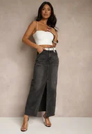 Spódnice - Czarna Spódnica Jeansowa o Ołówkowym Kroju Zdobiona Rozcięciem Lisovira - miniaturka - grafika 1