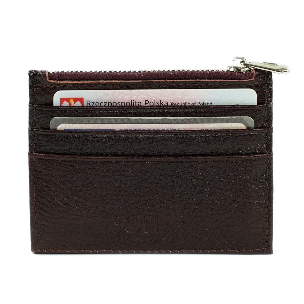 Skórzany portfel na karty z zamkiem etui slim Solier SW42 RED