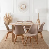 Stoły z krzesłami - Zestaw Stół Okrągły Rozkładany HARRY 102-142 cm Dąb Artisan i 6 Krzeseł NEVEL Beżowych Skandynawskich - miniaturka - grafika 1