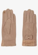 Rękawiczki - Ciemnobeżowe Rękawiczki z Bawełną i Kokardką Helremi - miniaturka - grafika 1