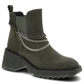 Botki damskie - Zielone Botki Karino Damskie Stylowe Obuwie - miniaturka - grafika 1