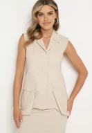 Kamizelki damskie - Beżowa Elegancka Kamizelka z Bawełną Zapinana na Guzik z Wsuwanymi Kieszeniami Tiamaella - miniaturka - grafika 1