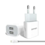 Ładowarki do telefonów - USAMS usams Ładowarka sieciowa 2xUSB 2.4A Lightning biała IPCUJT01 - miniaturka - grafika 1