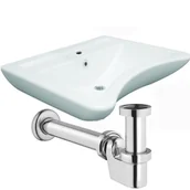 Umywalki - Umywalka dla niepełnosprawnych 63x50x20,5 cm ceramiczna biała, Syfon umywalkowy oszczędzający - miniaturka - grafika 1