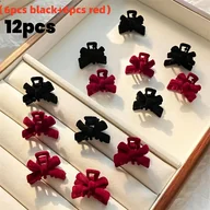 Ozdoby do włosów - TEMU 12 szt. Eleganckie Welurowe Spinki do Włosów z Motywem Motyla dla Kobiet - Słodkie Minimalistyczne Spinki z Kokardą, Czarne i Czerwone, Idealne - miniaturka - grafika 1