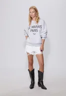 Bluzy damskie - Stradivarius Bluza haftowana Popielaty M - miniaturka - grafika 1