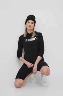 Bluzy damskie - Puma bluza damska kolor czarny z kapturem z nadrukiem - grafika 1