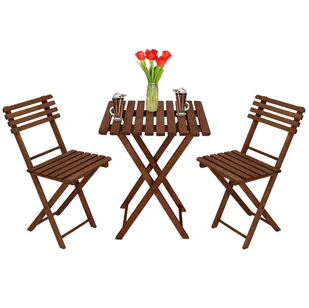 Zestaw mebli ogrodowych drewnianych na balkon składany komplet stół i 2 krzesła impregnowane - Meble ogrodowe - miniaturka - grafika 1