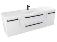 Szafki łazienkowe - Szafka Wisząca Z Umywalką ATH 140 cm D - Biały Mat - Uchwyty Czarne Matowe - miniaturka - grafika 1