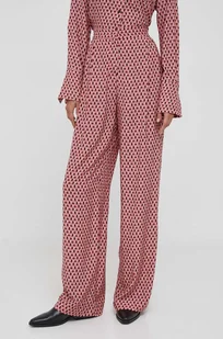 Sisley spodnie damskie kolor różowy proste high waist - Spodnie damskie - miniaturka - grafika 1