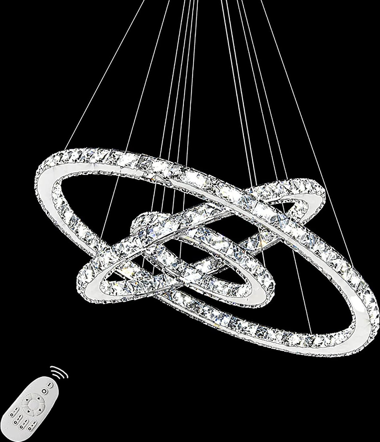 UISEBRT 96W LED Crystal Design Lampa wisząca Trzy pierścienie Ściemnialna lampa sufitowa Lampa wisząca Kreatywny żyrandol