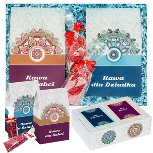 Gotowy zestaw prezentowy Box z kawą dla Babci i Dziadka kawa aromatyzowana mix różne smaki czekolada 2 szt. prezent upominek na Dzień Babci i Dziadka - Zestawy upominkowe - miniaturka - grafika 1