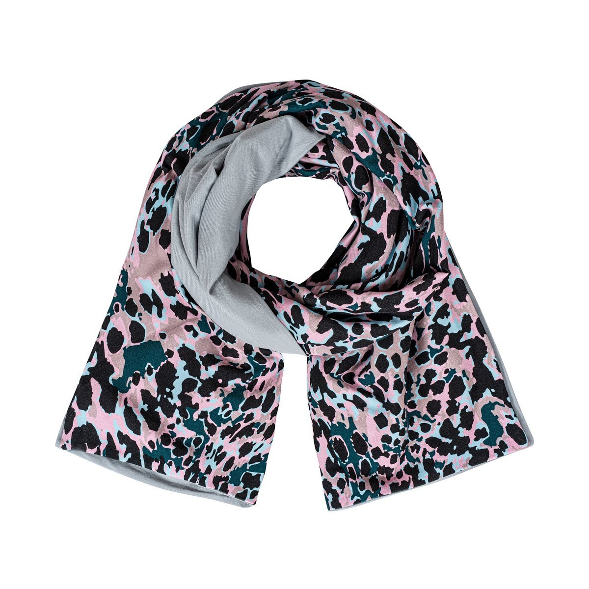 Szal damski, bawełniany, dwustronny różowo-szara pantera