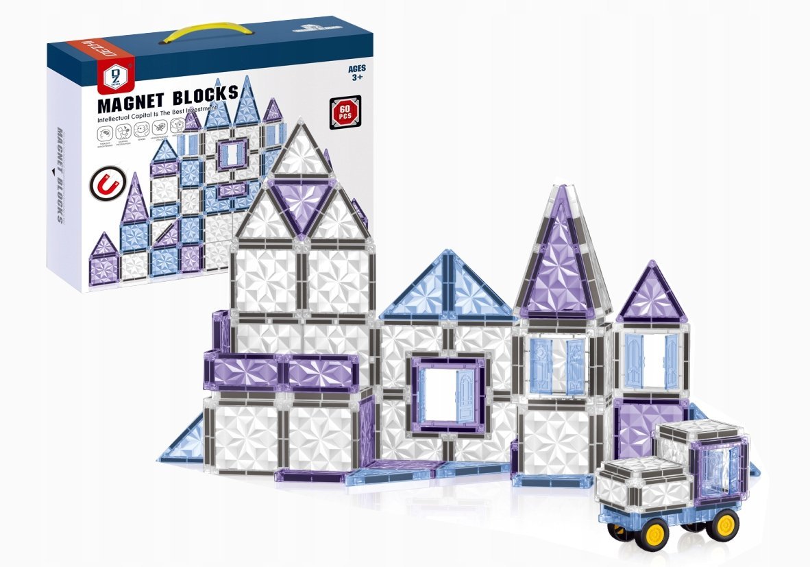 KLOCKI MAGNETYCZNE 60el KREATYWNE KONSTRUKCYJNE EDUKACYJNE UKŁADANKA 154A