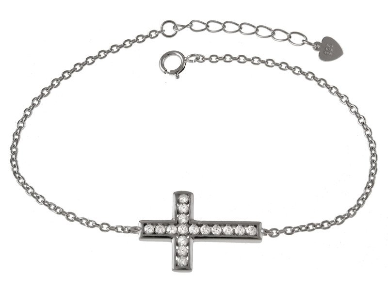 BRANSOLETA SREBRNA KRZYŻ Z CYRKONIAMI b0750 - 2,3g.