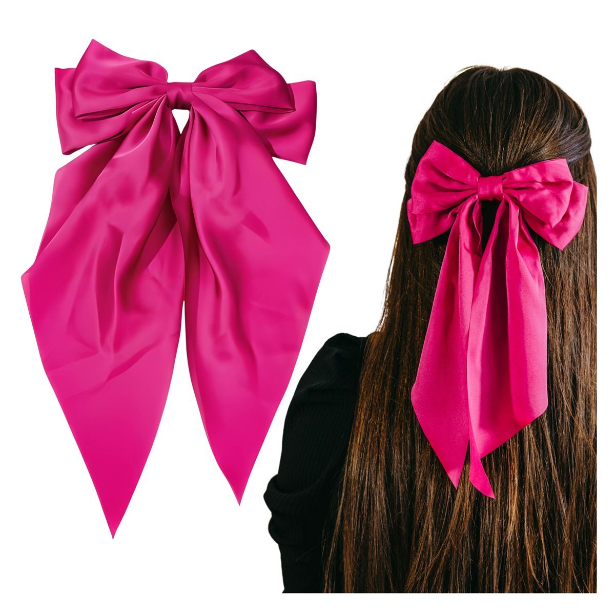Kokarda do Włosów Różowa Długa Ozdobna Spinka Satynowa Kobieca Elegancka