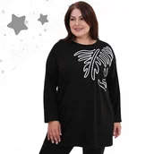 Bluzki damskie - LUŹNA TUNIKA BLUZKA długi rękaw cyrkonie BAWEŁNA granat 58 60 9XL 10XL 3121 - miniaturka - grafika 1