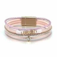 Bransoletki - Bransoletka boho damska – różowa ze złotym symbolem nieskończoności - miniaturka - grafika 1