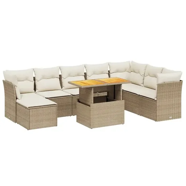 Modułowy zestaw mebli ogrodowych beżowy z poduszkami, rattan PE 55x62x69