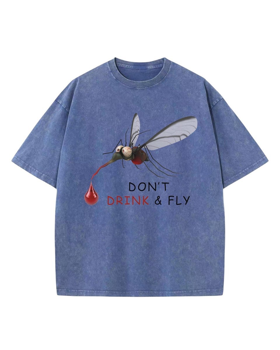 Męska koszulka oversize efekt sprania Śmieszny Komar Zwierzęta Niebieska S