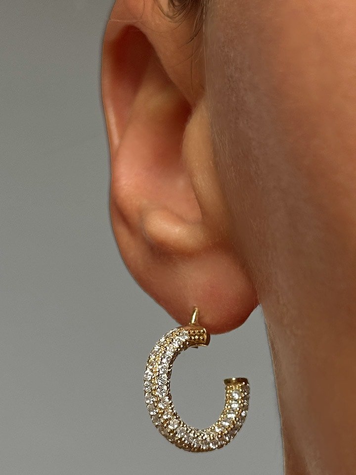 DI GIORGIO Pozłacane kolczyki-kreole z cyrkoniami