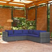 Meble ogrodowe - Lumarko 5-cz. zestaw wypoczynkowy do ogrodu, poduszki, rattan PE, szary - miniaturka - grafika 1
