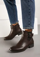 Botki damskie - Brązowe Eleganckie Botki Sztyblety z Klamrą Edelith - miniaturka - grafika 1