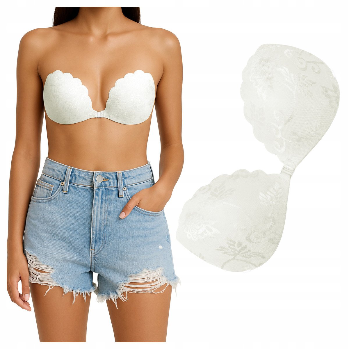 Biustonosz samonośny biały koronkowy - D