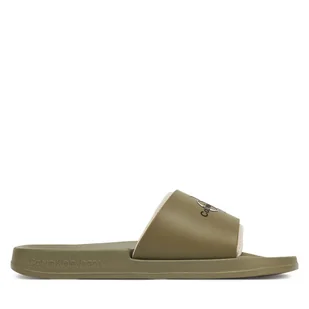 Klapki Calvin Klein Jeans Slide Rubber Neoprene Monologo YM0YM00361 Khaki - Klapki i japonki męskie - miniaturka - grafika 1