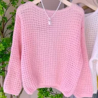 Swetry damskie - TEMU Damski lekki kardigan z dzianiny - Elegancki długi rękaw z otwartym przodem, luźny kształt na wiosnę, i jesień, warstwowy element, różowy, - miniaturka - grafika 1