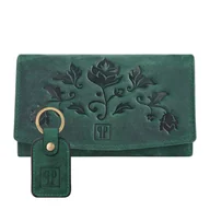 Portfele - Zestaw prezentowy portfel damski skórzany vintage i brelok do kluczy zielony - miniaturka - grafika 1