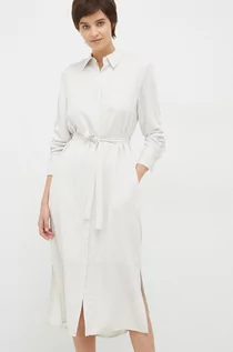 Sukienki - Calvin Klein sukienka kolor beżowy midi prosta - grafika 1