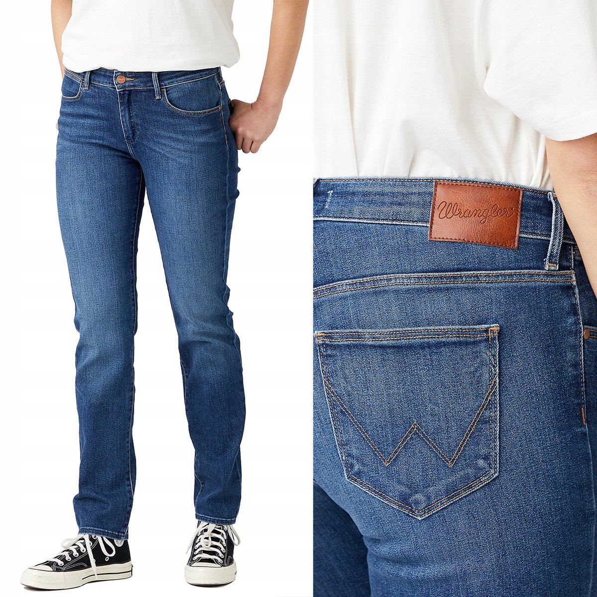 Wrangler Slim dopasowane wysokie proste damskie spodnie jeansowe W29 L32