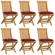 Fotele i krzesła ogrodowe - vidaXL Lumarko Krzesła ogrodowe, czerwone poduszki, 6 szt., drewno tekowe 3065614 - miniaturka - grafika 1