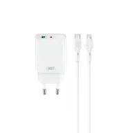 Ładowarki do telefonów - XO ładowarka sieciowa CE29 PD 20W 1x USB-C 1x USB biała + kabel USB-C - Lightning - miniaturka - grafika 1