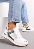 Sneakersy damskie - Białe Płaskie Sneakersy Przed Kostkę z Ozdobną Cholewką Tritari - miniaturka - grafika 1