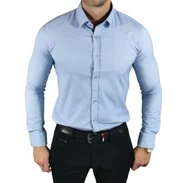 Koszule męskie - Koszula casualowa slim fit klasyczna oxford struktura błękitna EGO03 3XL - miniaturka - grafika 1