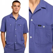 Koszule męskie - Lee 2 POCKET CAMP SHIRT Surf BARDZO LUŹNA FIOLETOWA KOSZULA KRÓTKI RĘKAW M - miniaturka - grafika 1